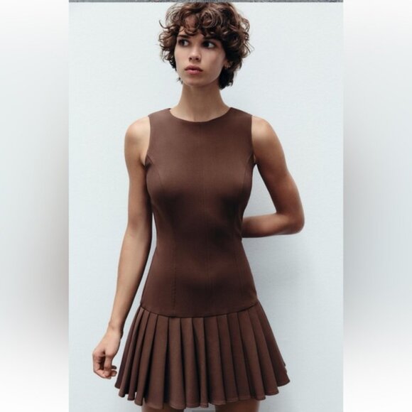 ZARA BOX PLEAT MINI DRESS - Picture 3 of 10